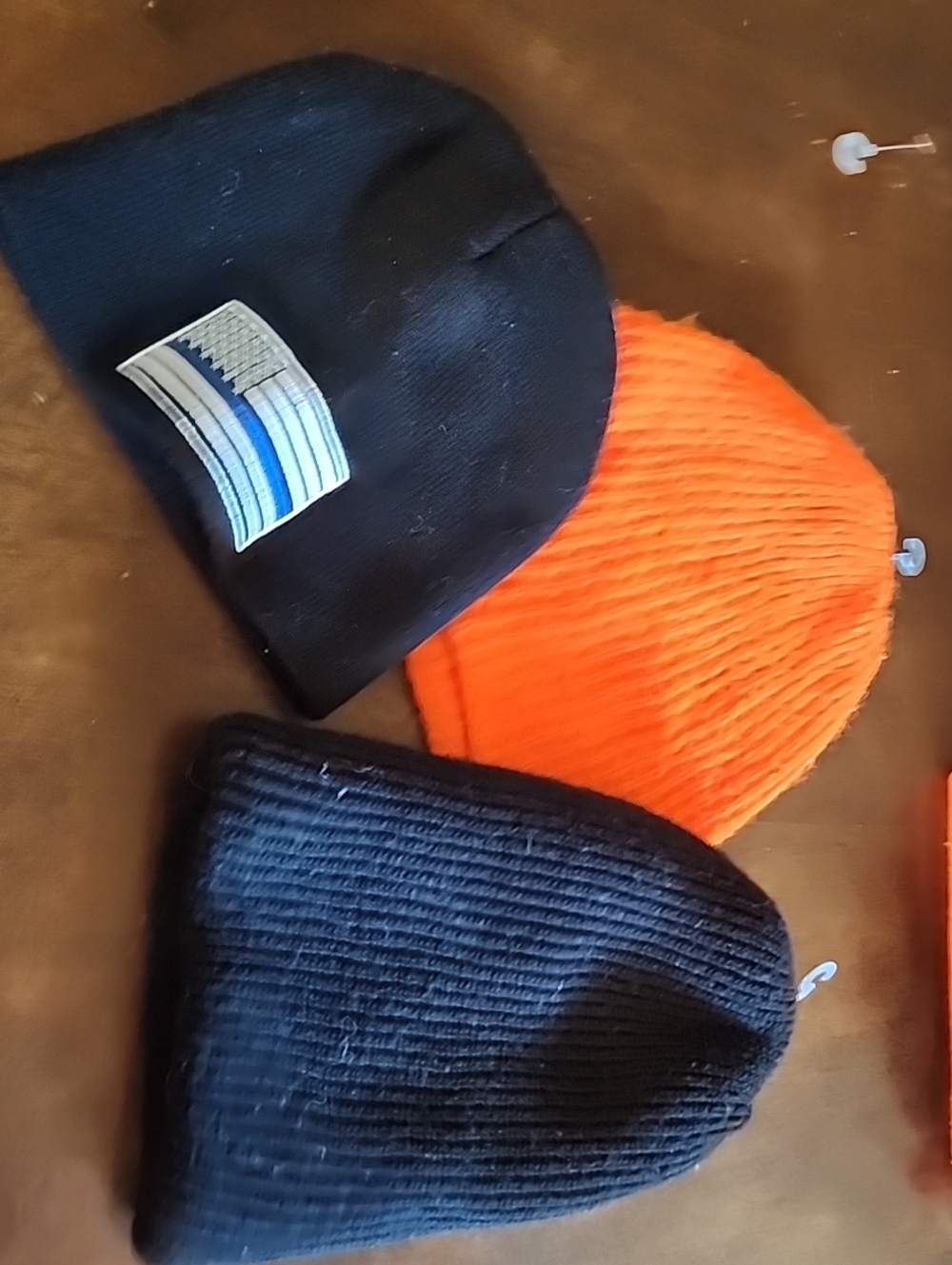 Kids Knit Beanie Hat - Black and Orange